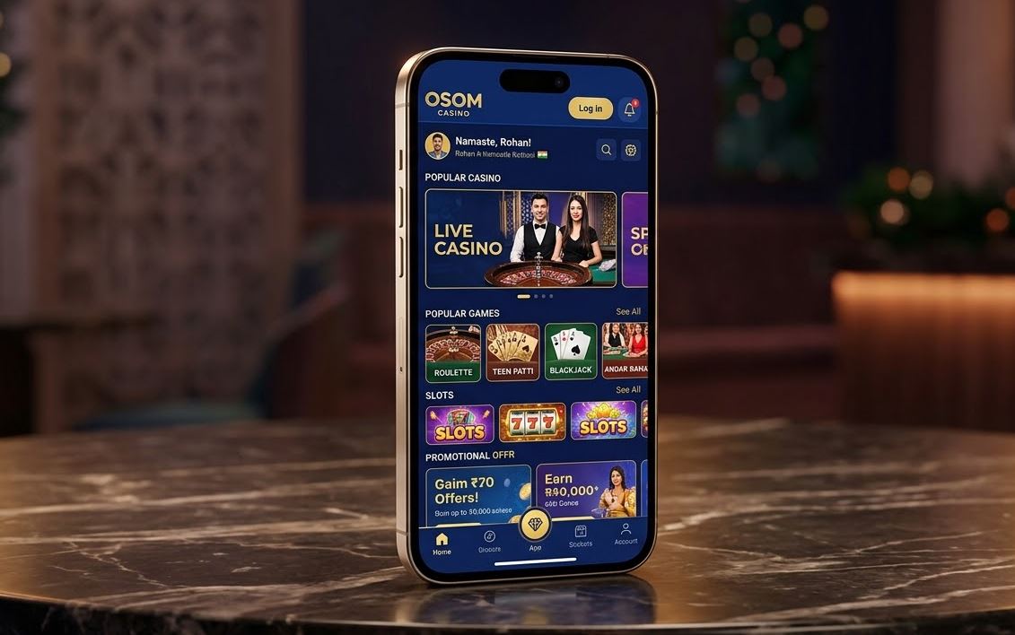 Osom Casino India hero image showing a premium mobile casino experience for Indian players